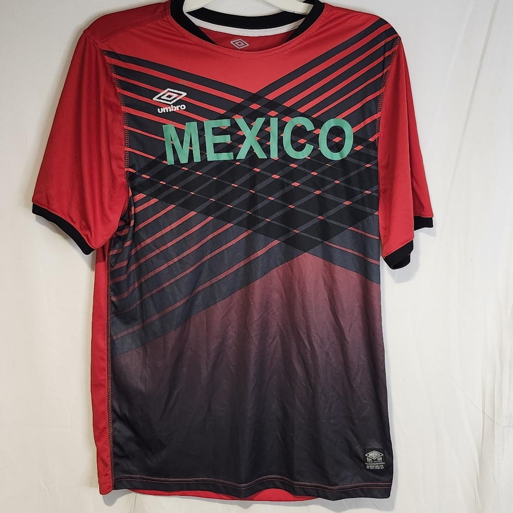 Mens Umbro Mexico National Team Football Mexican Red Black Soccer Jersey